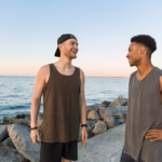 Two young men talking about discomfort linked to hard flaccid syndrome